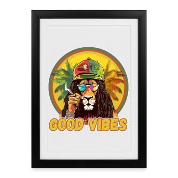 Rasta Lion Good Vibes - Affiche encadrée (27 × 37 cm) - noir - Devant