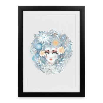 Portrait de sirène dans des couleurs pastel froides - Affiche encadrée (27 × 37 cm) - noir - Devant