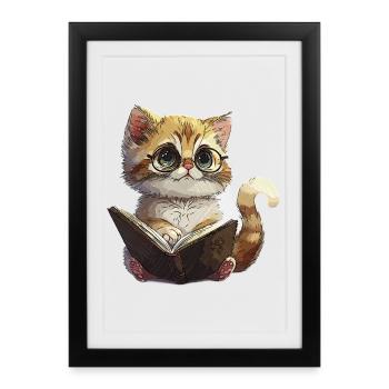 Chaton de lecture avec des lunettes Chat de lecture - Affiche encadrée (27 × 37 cm) - noir - Devant