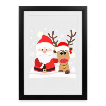 Père Noël avec renne Père Noël Noël - Affiche encadrée (27 × 37 cm) - noir - Devant