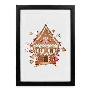 Maison de biscuits et pain d’épices pour Noël - Affiche encadrée (27 × 37 cm) - noir - Devant