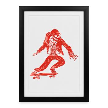 Red Skeleton on Skateboard - Framed poster (27 × 37 cm) - black - Front