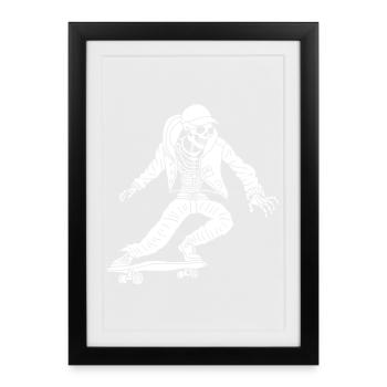 White skeleton on skateboard - Framed poster (27 × 37 cm) - black - Front