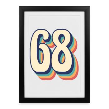 Vintage Retro T-Shirt Number 68, Sixty Eight - Framed poster (27 × 37 cm) - black - Front