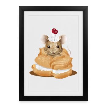 Mouse with icing in the middle of cream puffs - Framed poster (27 × 37 cm) - black - Front