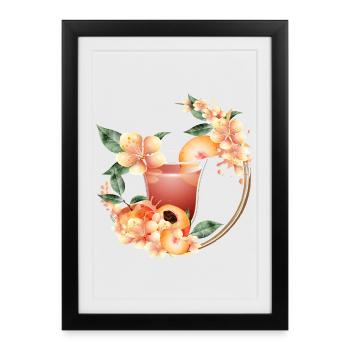 Cocktail with Peach Half & Peach Blossom Wreath - Framed poster (27 × 37 cm) - black - Front