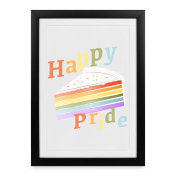 Morceau de gâteau arc-en-ciel aux couleurs pastel délicates - Affiche encadrée (27 × 37 cm) - noir - Devant