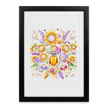 Des œuvres d’art vibrantes et colorées avec des abeilles - Affiche encadrée (27 × 37 cm) - noir - Devant