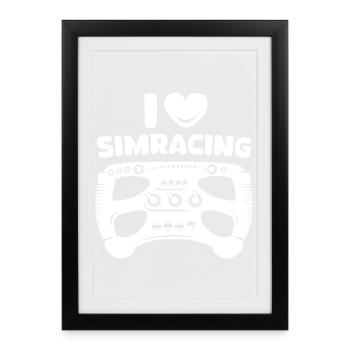 i love simracing gaming gamer racing Symbol Logo - Gerahmtes Poster (27 × 37 cm) - Schwarz - Vorne