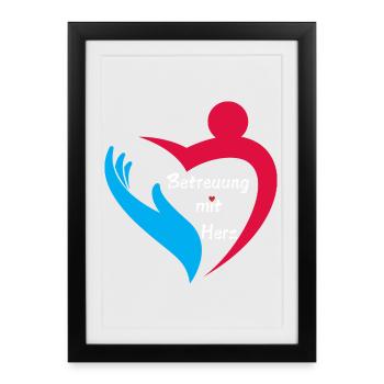 Blue Hand Betreuung mit Herz - Gerahmtes Poster (27 × 37 cm) - Schwarz - Vorne