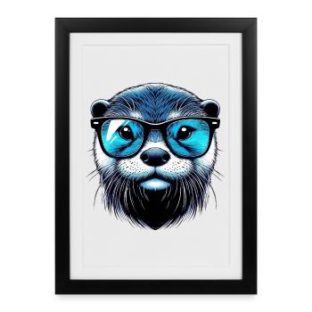 Loutre avec lunettes de soleil - Affiche encadrée (27 × 37 cm) - noir - Devant