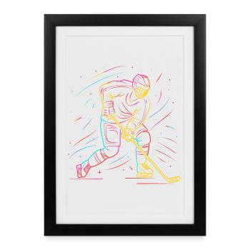 Dessin au trait d’un joueur de hockey sur glace - Affiche encadrée (27 × 37 cm) - noir - Devant