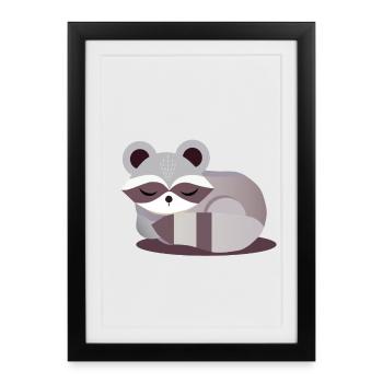 Minimalist raccoon animal illustration - Framed poster (27 × 37 cm) - black - Front