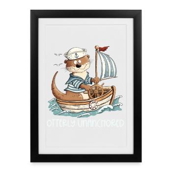 Otter Boat Sailing Sailboat - Framed poster (27 × 37 cm) - black - Front