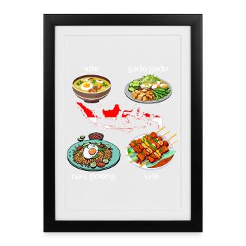 Indonesian Dishes: Soto, Gado Gado, Nasi Goreng - Framed poster (27 × 37 cm) - black - Front