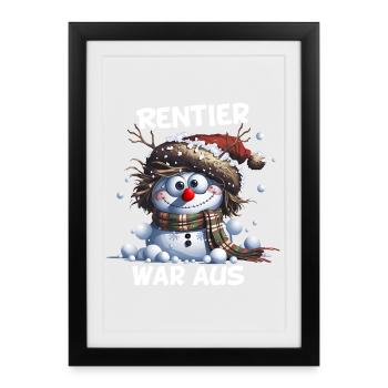 Rentier war aus Schneemann Chaos Weihnacht - Gerahmtes Poster (27 × 37 cm) - Schwarz - Vorne