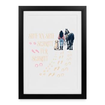 Maîtresse Chien et Cheval - Affiche encadrée (27 × 37 cm) - noir - Devant