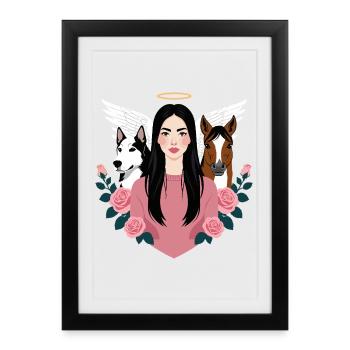Maîtresse, chien et cheval - Affiche encadrée (27 × 37 cm) - noir - Devant