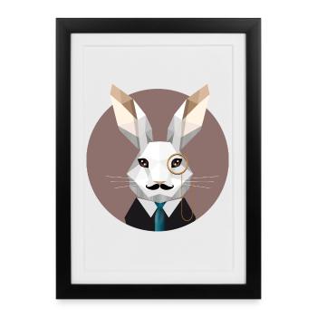 Élégant lapin de Pâques avec monocle et moustache - Affiche encadrée (27 × 37 cm) - noir - Devant