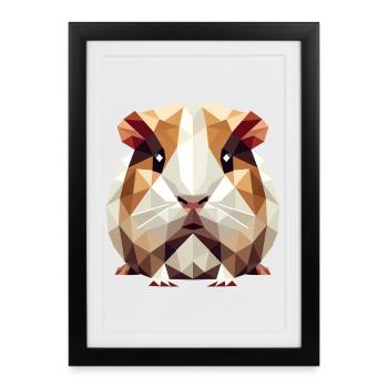 mignon cochon d’Inde dans le style low poly - Affiche encadrée (27 × 37 cm) - noir - Devant
