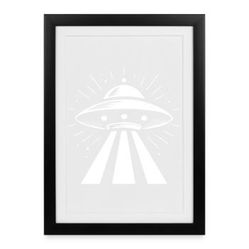Minimaliste OVNI Alien soucoupe volante Sil - Affiche encadrée (27 × 37 cm) - noir - Devant