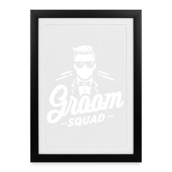Logo « Groom Squad » du marié avec costume et nœud papillon - Affiche encadrée (27 × 37 cm) - noir - Devant