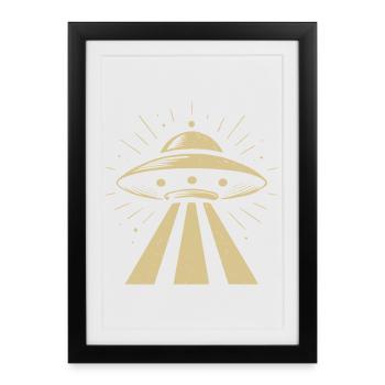 Soucoupe volante extraterrestre OVNI minimaliste - Affiche encadrée (27 × 37 cm) - noir - Devant