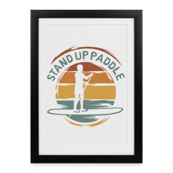 stand up paddle vintage - Water Sports Team Club - Affiche encadrée (27 × 37 cm) - noir - Devant