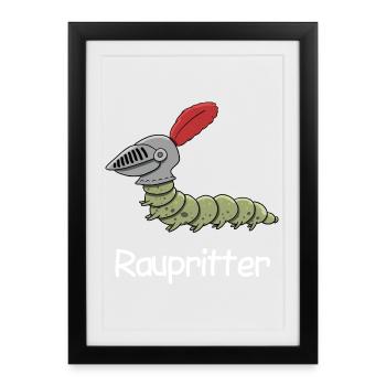 Imprimé humoristique chenille guerrière - Affiche encadrée (27 × 37 cm) - noir - Devant
