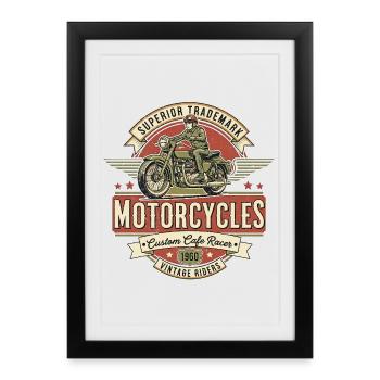 Vintage motorcycle design with rider logo - Framed poster (27 × 37 cm) - black - Front