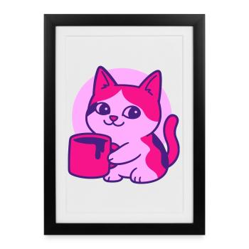 Cute Coffee Cat - Framed poster (27 × 37 cm) - black - Front