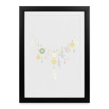 Delicate Fruit and Feather Necklace - Framed poster (27 × 37 cm) - black - Front