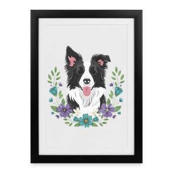 Border Collie Floral Celebration - Framed poster (27 × 37 cm) - black - Front