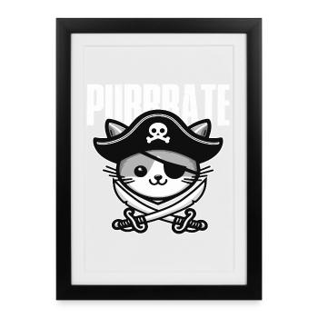 Chat Pirate Tricorne - Affiche encadrée (27 × 37 cm) - noir - Devant