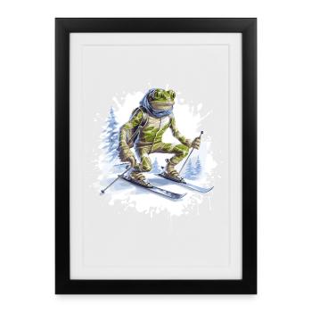 Frog Ski Skiing - Affiche encadrée (27 × 37 cm) - noir - Devant