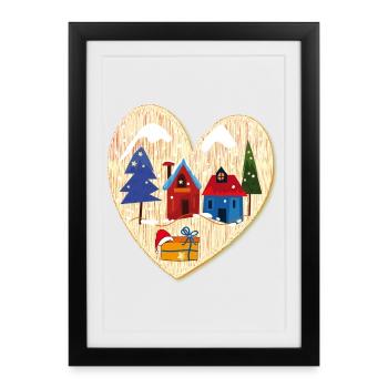Village d’hiver avec maisons - Affiche encadrée (27 × 37 cm) - noir - Devant