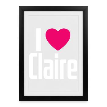 J’aime Claire Coeur Rose J’aime Claire - Affiche encadrée (27 × 37 cm) - noir - Devant