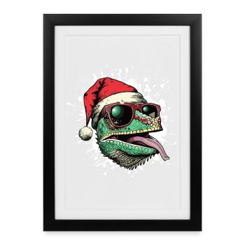 Chameleon Weihnachten Lustig - Gerahmtes Poster (27 × 37 cm) - Schwarz - Vorne