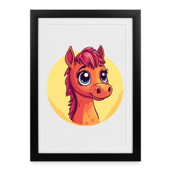 Dessin animé de portrait de poney câlin - Affiche encadrée (27 × 37 cm) - noir - Devant