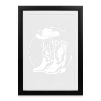Western Lineart Bottes Chapeau - Affiche encadrée (27 × 37 cm) - noir - Devant