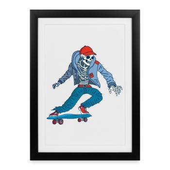 Squelette sur skateboard - Affiche encadrée (27 × 37 cm) - noir - Devant