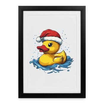 Mignon canard de Noël avec le Père Noël Chapeau - Affiche encadrée (27 × 37 cm) - noir - Devant