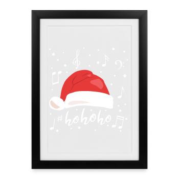 Ho ho ho Hat Santa Claus Note de musique - Affiche encadrée (27 × 37 cm) - noir - Devant