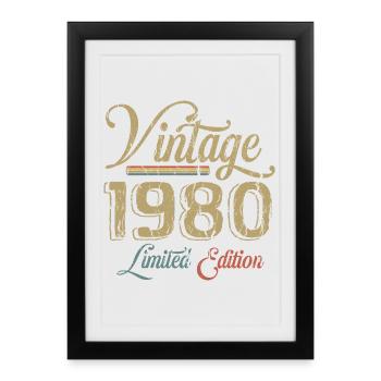 Vintage 1980 Édition limitée Naissance Année 1980 - Affiche encadrée (27 × 37 cm) - noir - Devant
