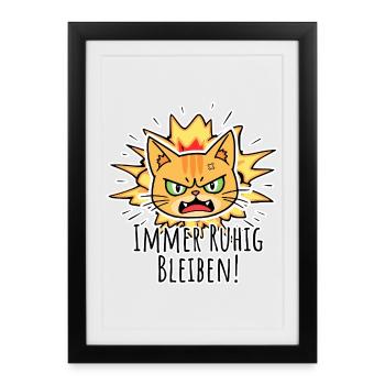 Don't panic, always stay calm! Cool Cat - Framed poster (27 × 37 cm) - black - Front
