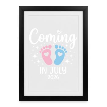 Cadeau drôle de baby shower de juillet 2026 pour un nouveau bébé - Affiche encadrée (27 × 37 cm) - noir - Devant