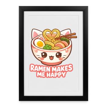 Kawaii Cats Ramen Noodles Japan Retro Ukiyo-E - Framed poster (27 × 37 cm) - black - Front
