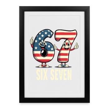 US Flag 67 Memes Six Seven - Affiche encadrée (27 × 37 cm) - noir - Devant