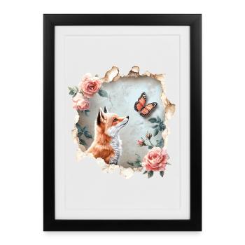 Fox with Butterfly - Framed poster (27 × 37 cm) - black - Front