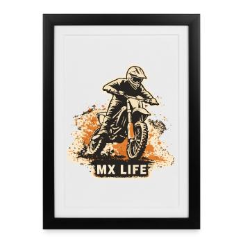 Motocross MX Life Shirt – Offroad Dirtbike - Gerahmtes Poster (27 × 37 cm) - Schwarz - Vorne